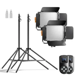 Walimex pro LED Niova 900 Daylight und Stativ 2er Set mit 54 W Flächenleuchten und höhenverstellbaren Lichtstativen