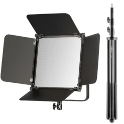 Walimex pro LED Niova 100-F Pro 100 W Bi-Color Flächenleuchte mit Lampenstativ, dimmbare Videoleuchte, Studioleuchte mit weichem Licht, Fotolicht mit Fernbedienung