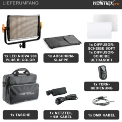 Walimex pro LED Niova 900 Plus Bi Color Videoleuchte, dimmbare Flächenleuchte, Studioleuchte mit Fernbedienung, 54 W Studiolicht, leistungsstarkes Streaming-Licht