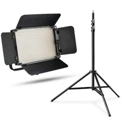 Walimex pro LED Niova 600 Plus Bi-Color mit Lampenstativ, dimmbare Flächenleuchte, Lampenständer mit Federdämpfung, Studioleuchte mit Fernbedienung