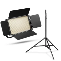 Walimex pro LED Niova 900 Plus Bi Color mit Lampenstativ, dimmbare Flächenleuchte, Lampenständer mit Federdämpfung, Studioleuchte mit Fernbedienung