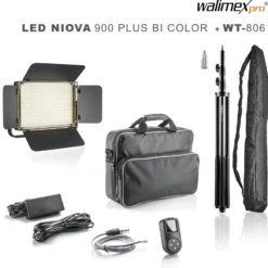 Walimex pro LED Niova 900 Plus Bi Color mit Lampenstativ, dimmbare Flächenleuchte, Lampenständer mit Federdämpfung, Studioleuchte mit Fernbedienung