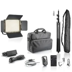 Walimex pro LED Niova 900 Plus Bi Color mit Lampenstativ & NP-F Akku, dimmbare Flächenleuchte, Lampenständer mit Federdämpfung, Studioleuchte mit Fernbedienung
