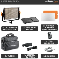 Walimex pro LED Niova 600 Plus Daylight Videoleuchte 36 W, dimmbare Flächenleuchte, professionelle Leuchte mit Tageslicht, Studioleuchte mit Fernbedienung