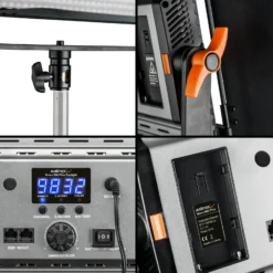 Walimex pro LED Niova 900 Plus Daylight Videoleuchte 54 W mit Lampenstativ, dimmbare Flächenleuchte Tageslicht 5600 K, Studioleuchte mit Fernbedienung