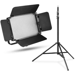 Walimex pro LED Niova 600 Plus Daylight mit Lampenstativ, dimmbare Flächenleuchte, Lampenständer mit Federdämpfung, Studioleuchte mit Fernbedienung