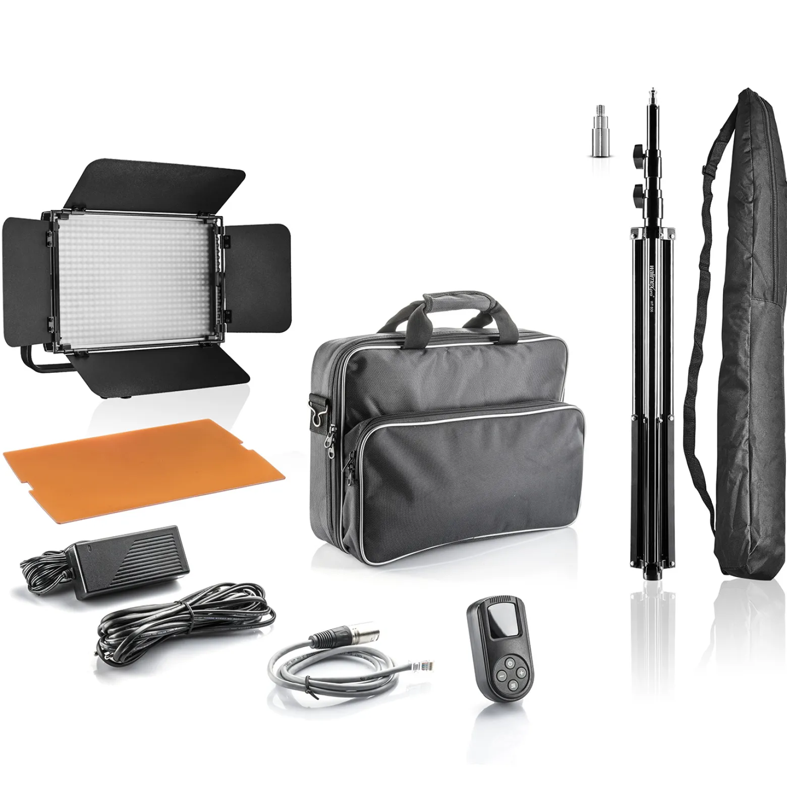 Walimex pro LED Niova 600 Plus Daylight mit Lampenstativ, dimmbare Flächenleuchte, Lampenständer mit Federdämpfung, Studioleuchte mit Fernbedienung
