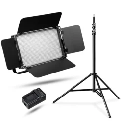 Walimex pro LED Niova 900 Plus DL mit Lampenstativ & 2 NP-F Akkus LED Flächenleuchte 54 W 5600 K DMX Fernbedienung WT-806 256 cm
