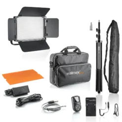 Walimex pro LED Niova 900 Plus DL mit Lampenstativ & 2 NP-F Akkus LED Flächenleuchte 54 W 5600 K DMX Fernbedienung WT-806 256 cm