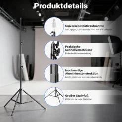 Walimex pro LED Niova Plus DL 100 W + Stativ Set, dimmbare LED Videoleuchte plus Blitzstativ mit Federdämpfung bis 256 cm Höhe