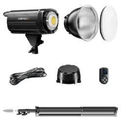 Walimex pro LED Niova Plus DL 100 W + Stativ Set, dimmbare LED Videoleuchte plus Blitzstativ mit Federdämpfung bis 256 cm Höhe