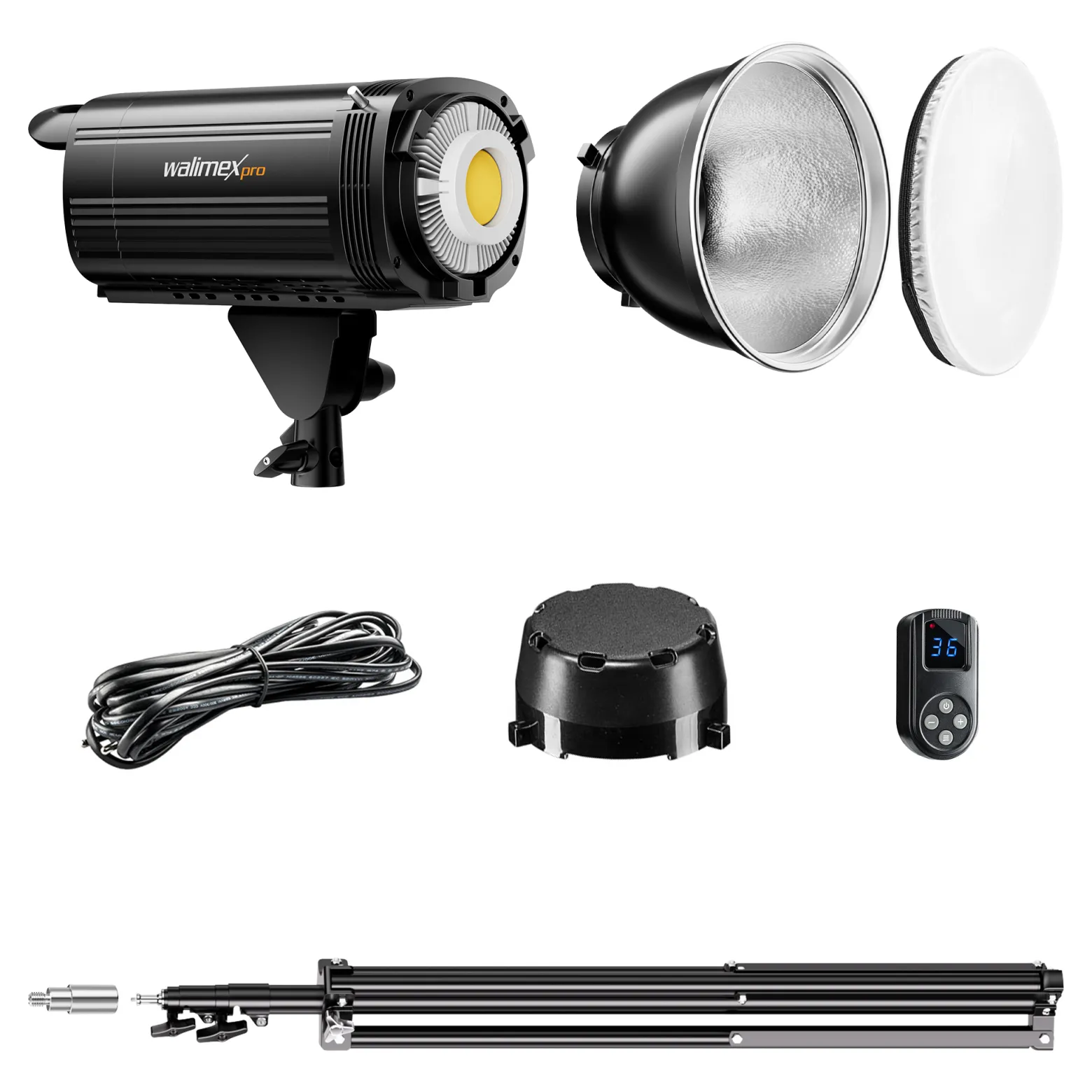 Walimex pro LED Niova Plus DL 100 W + Stativ Set, dimmbare LED Videoleuchte plus Blitzstativ mit Federdämpfung bis 256 cm Höhe