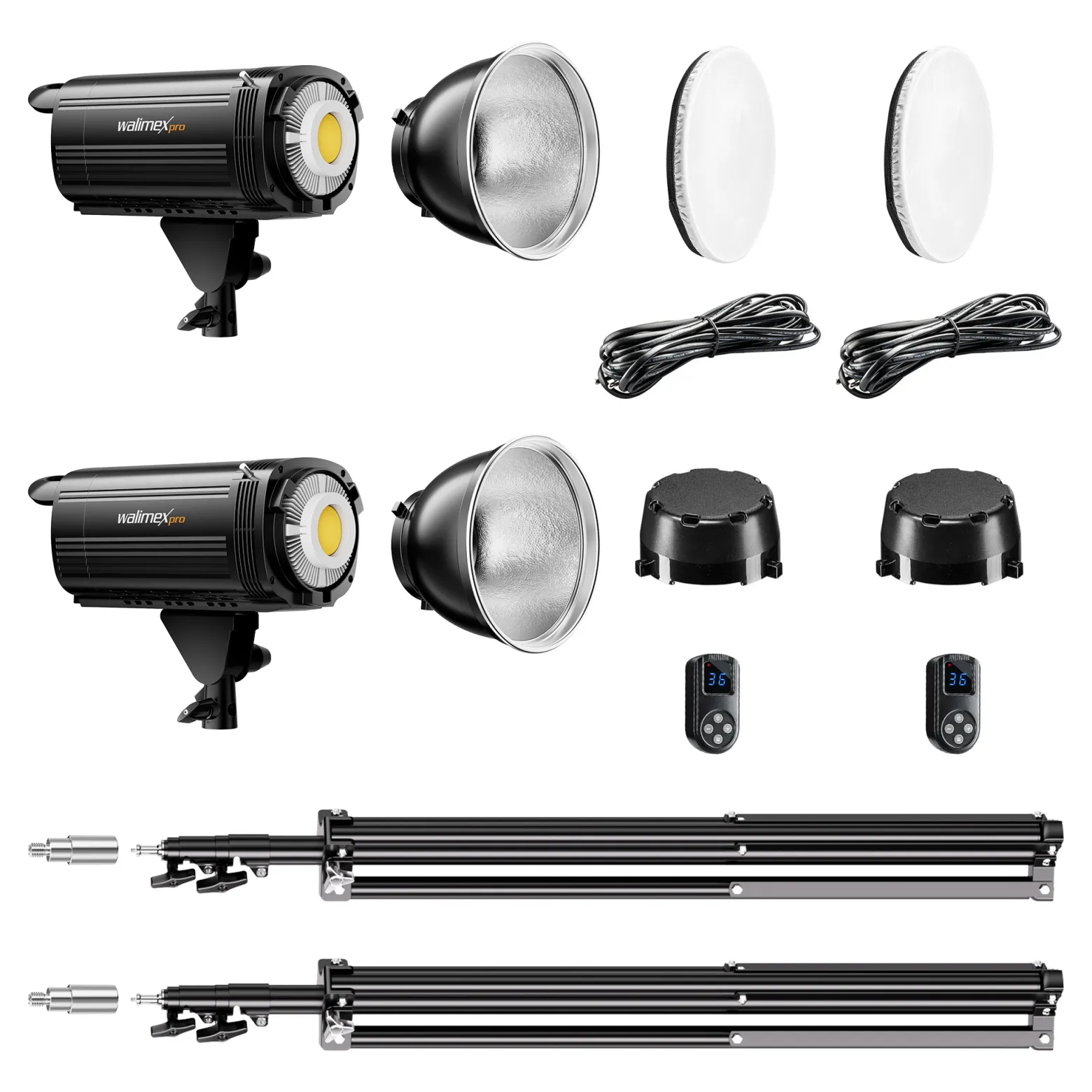 Walimex pro LED Niova Plus DL 100 W + Stativ 2er Set, dimmbare LED Videoleuchten plus Blitzstative mit Federdämpfung bis 256 cm Höhe