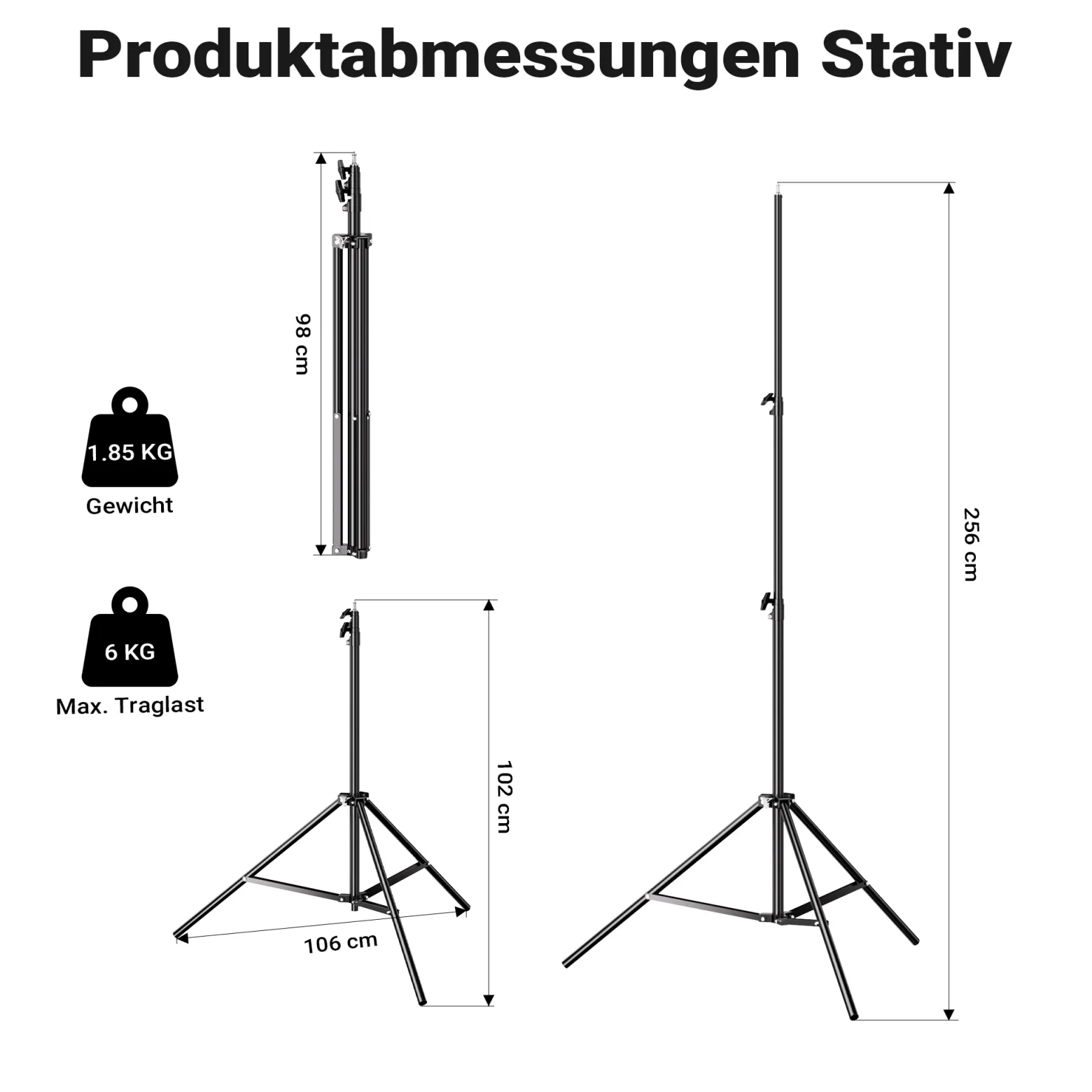 Walimex pro LED Niova Plus DL 100 W + Stativ 2er Set, dimmbare LED Videoleuchten plus Blitzstative mit Federdämpfung bis 256 cm Höhe