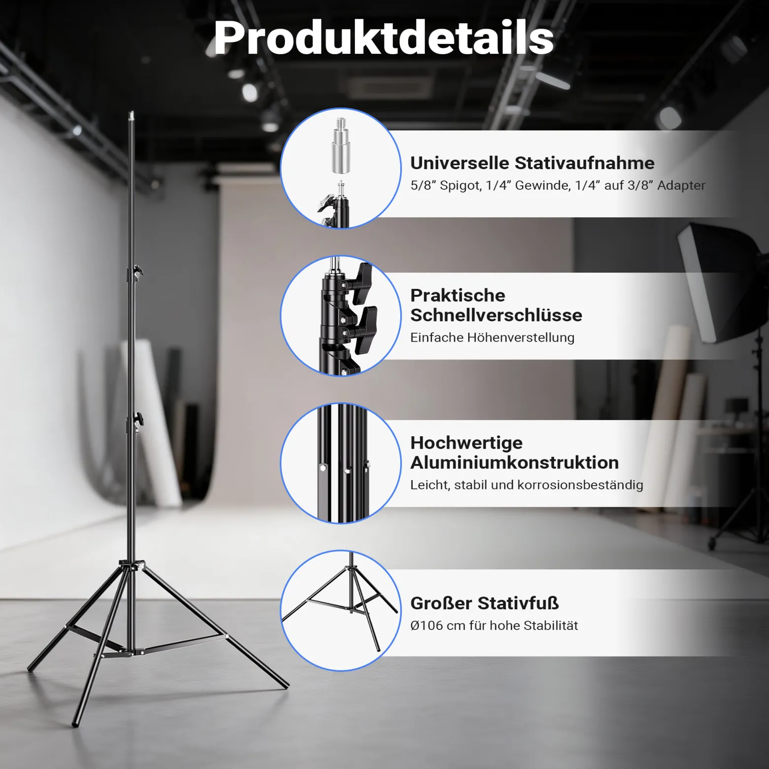 Walimex pro LED Niova Plus DL 100 W + Stativ 2er Set, dimmbare LED Videoleuchten plus Blitzstative mit Federdämpfung bis 256 cm Höhe