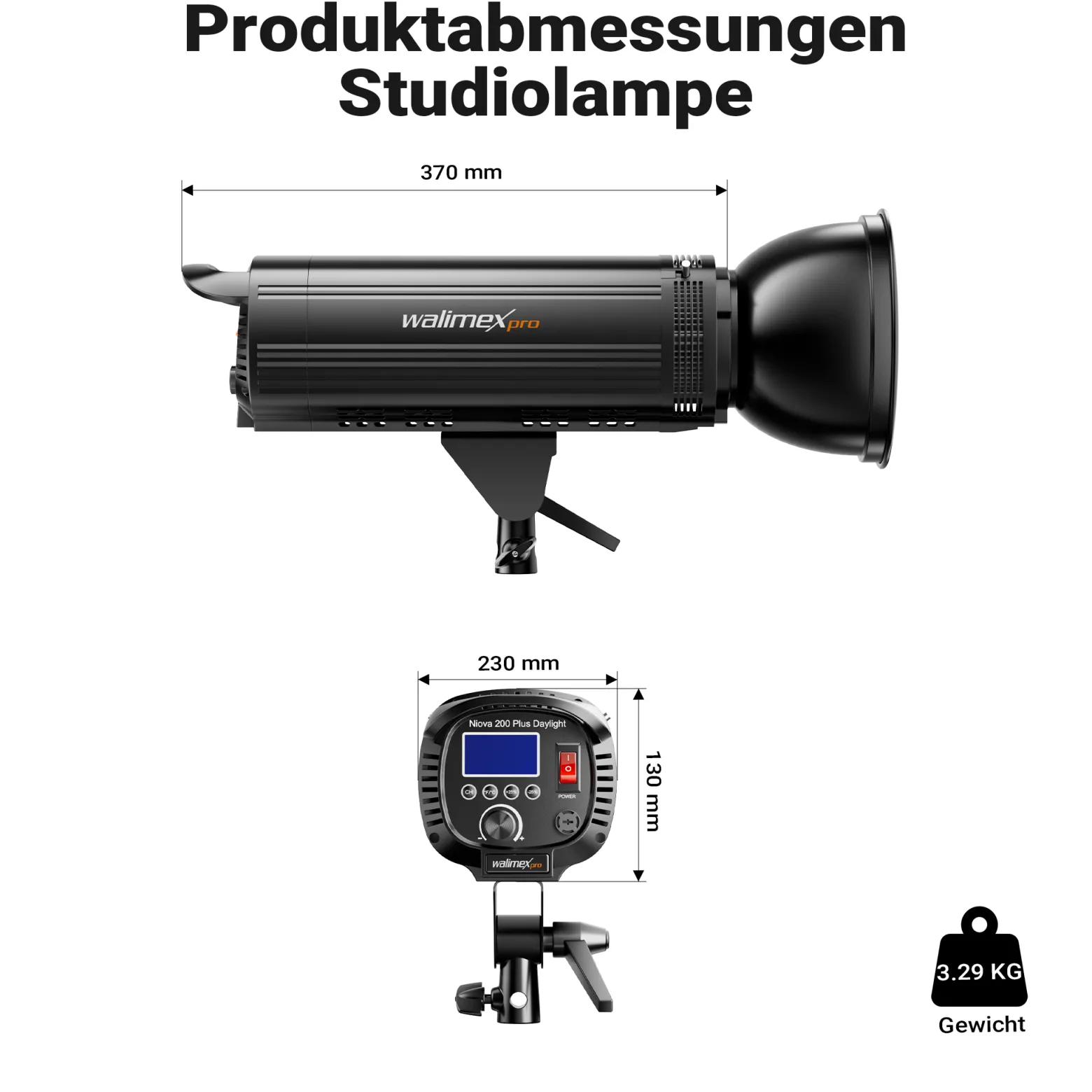Walimex pro LED Niova Plus DL 200 W + Stativ Set, dimmbare LED Videoleuchte plus Blitzstativ mit Federdämpfung bis 256 cm Höhe