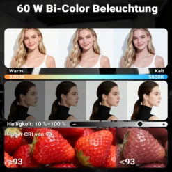 Walimex pro LED Niova 60 Plus + Stativ 2er Set, LED Studioleuchten mit Bowens-Reflektor und Soft Diffusor plus Lampenstative bis 215 cm Arbeitshöhe