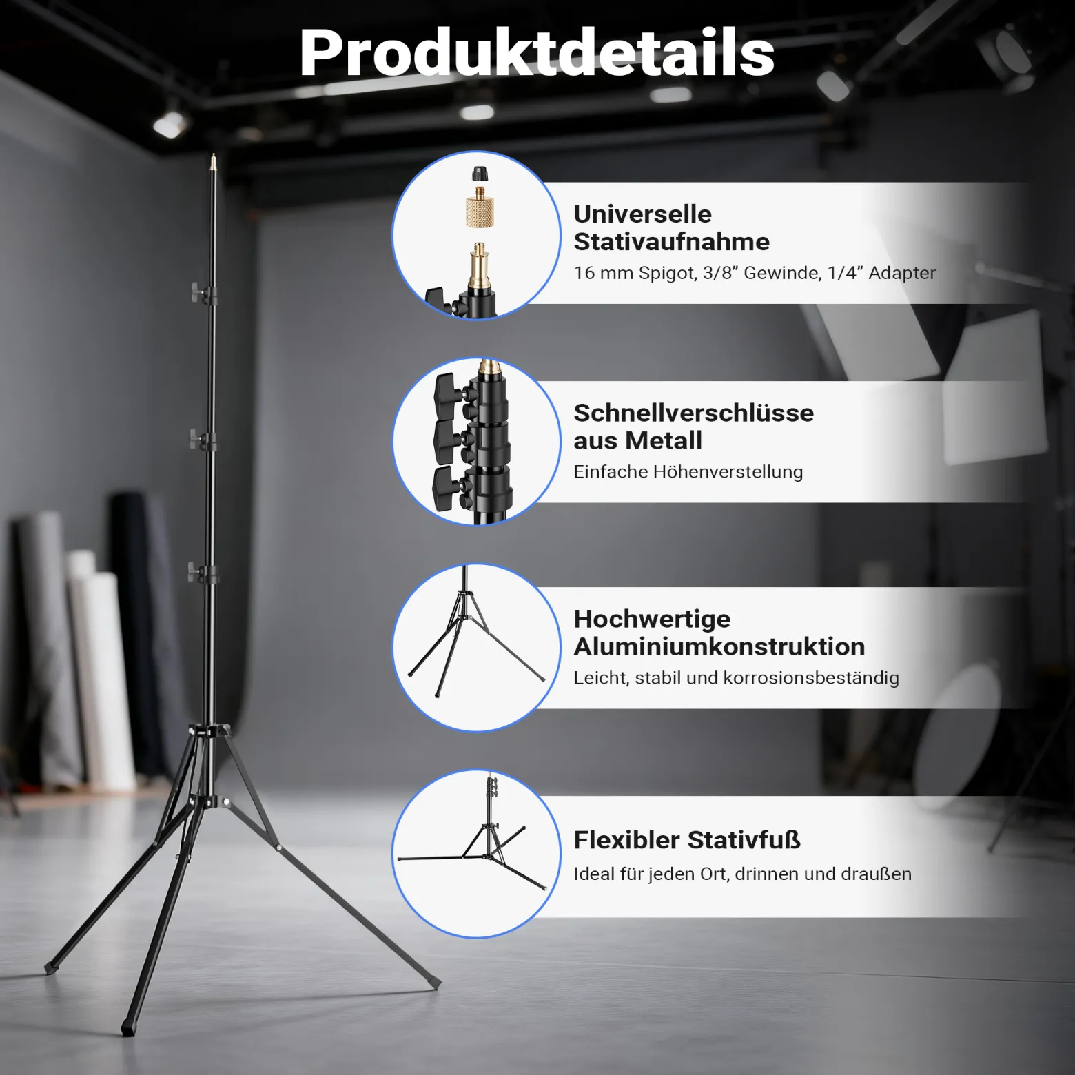 Walimex pro LED Niova 60 Plus + Stativ 2er Set, LED Studioleuchten mit Bowens-Reflektor und Soft Diffusor plus Lampenstative bis 215 cm Arbeitshöhe