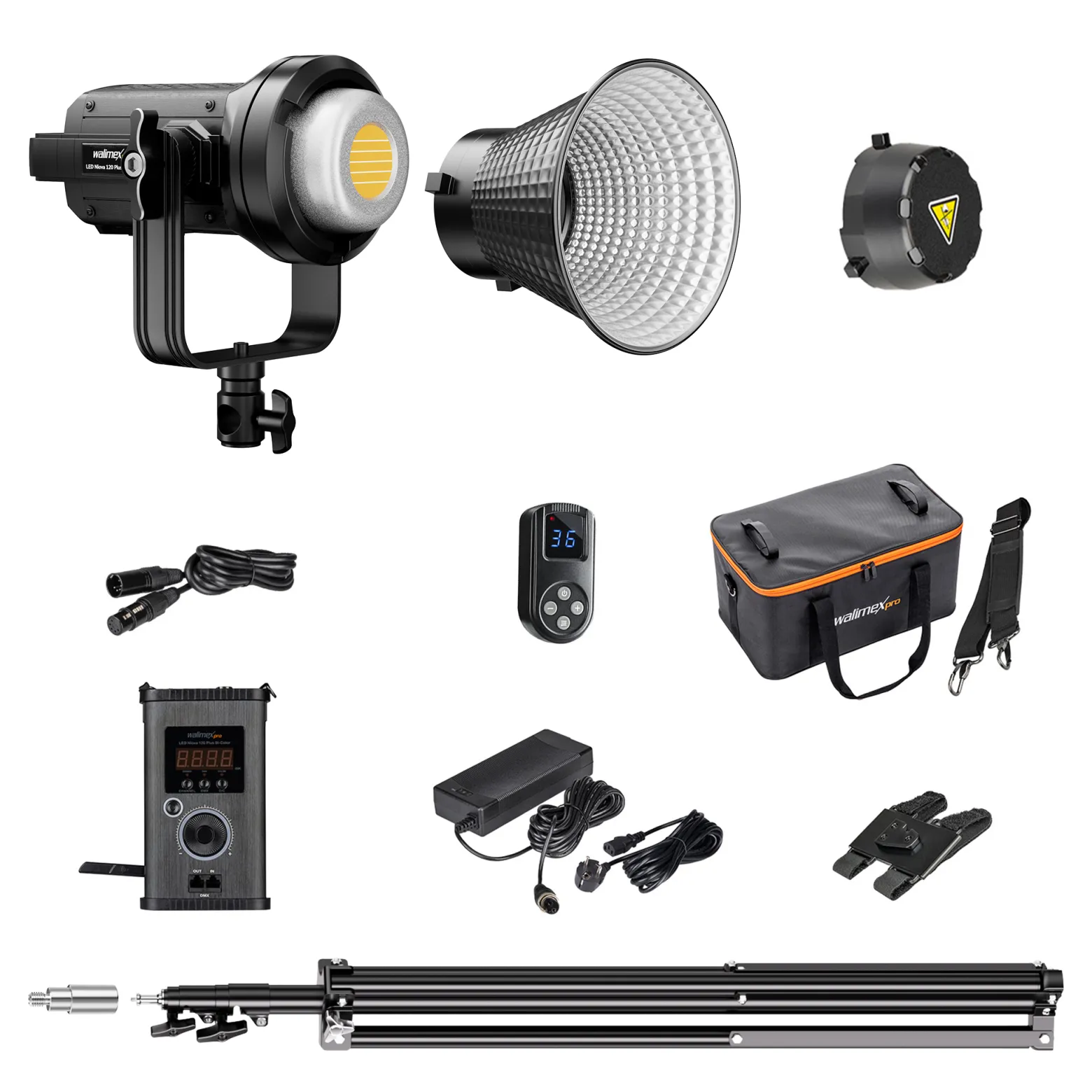 Walimex pro LED Niova Plus 120 W + Stativ Set, dimmbare Videoleuchte mit Bi-Color plus Blitzstativ bis 256 cm Höhe mit Federdämpfung