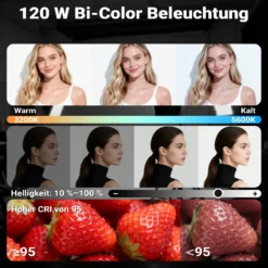 Walimex pro LED Niova Plus 120 W + Stativ 2er Set, dimmbare Videoleuchten mit Bi-Color plus Blitzstative bis 256 cm Höhe mit Federdämpfung