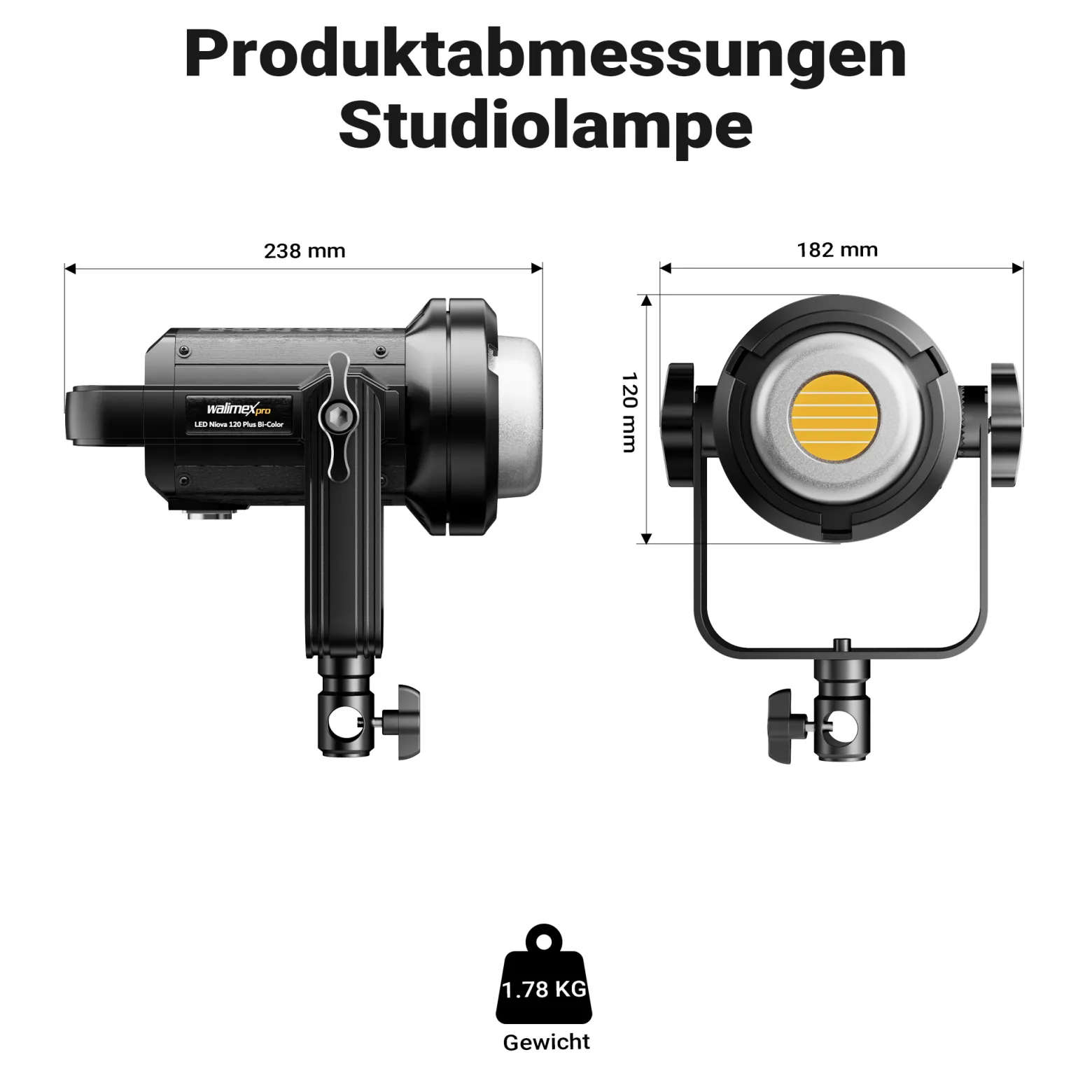 Walimex pro LED Niova Plus 120 W + Stativ 2er Set, dimmbare Videoleuchten mit Bi-Color plus Blitzstative bis 256 cm Höhe mit Federdämpfung