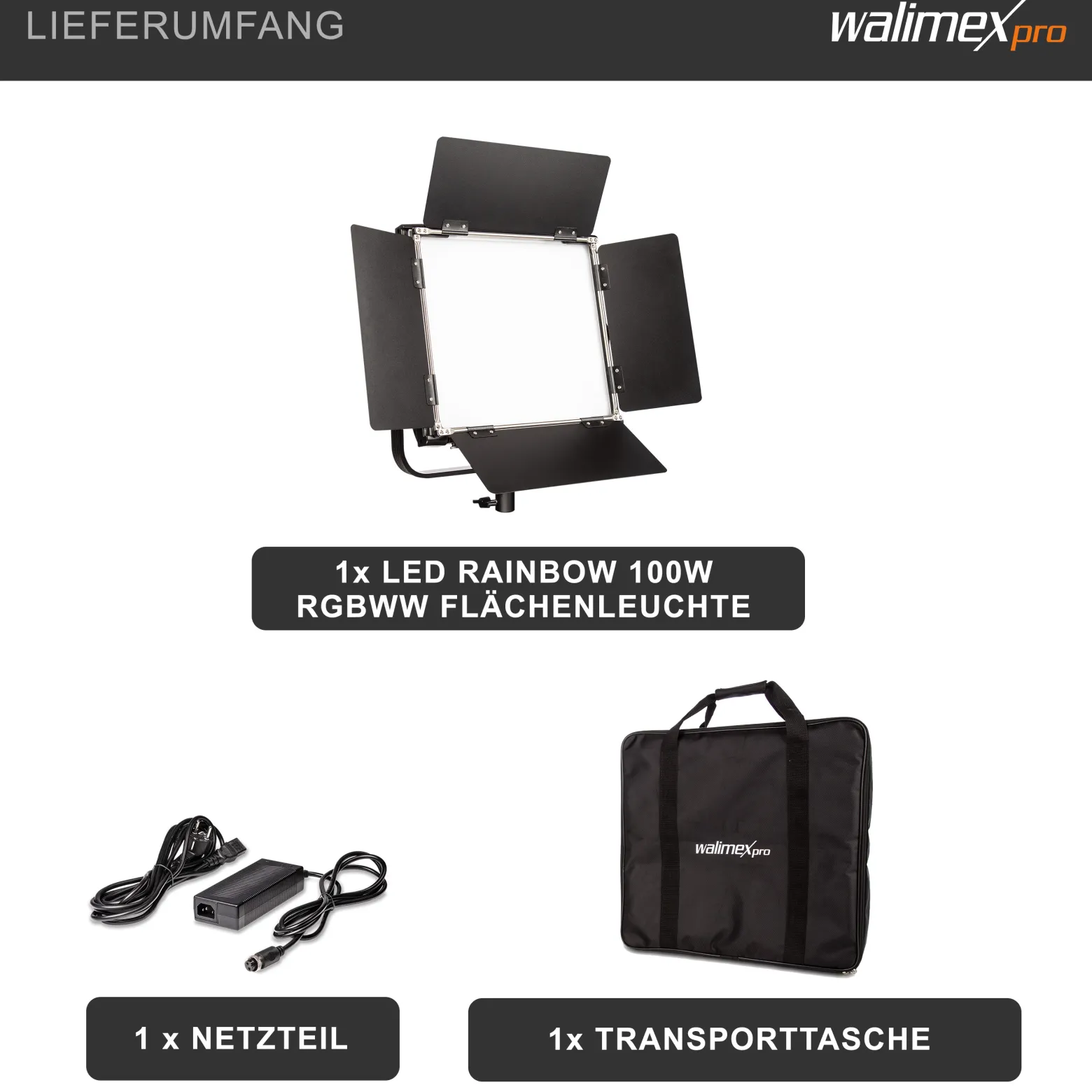 Walimex pro LED Rainbow Flächenleuchte, 50 W Videoleuchte, Studioleuchte mit Farbwechsel RGBWW, Studio-Beleuchtung steuerbar per App, Bi-Color Videolicht