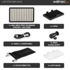 Walimex pro LED Rainbow Pocket Flächenleuchte, Videoleuchte mit Akku und USB, Studioleuchte mit Farbwechsel RGBWW, Studio-Beleuchtung steuerbar per App, Bi-Color Videolicht
