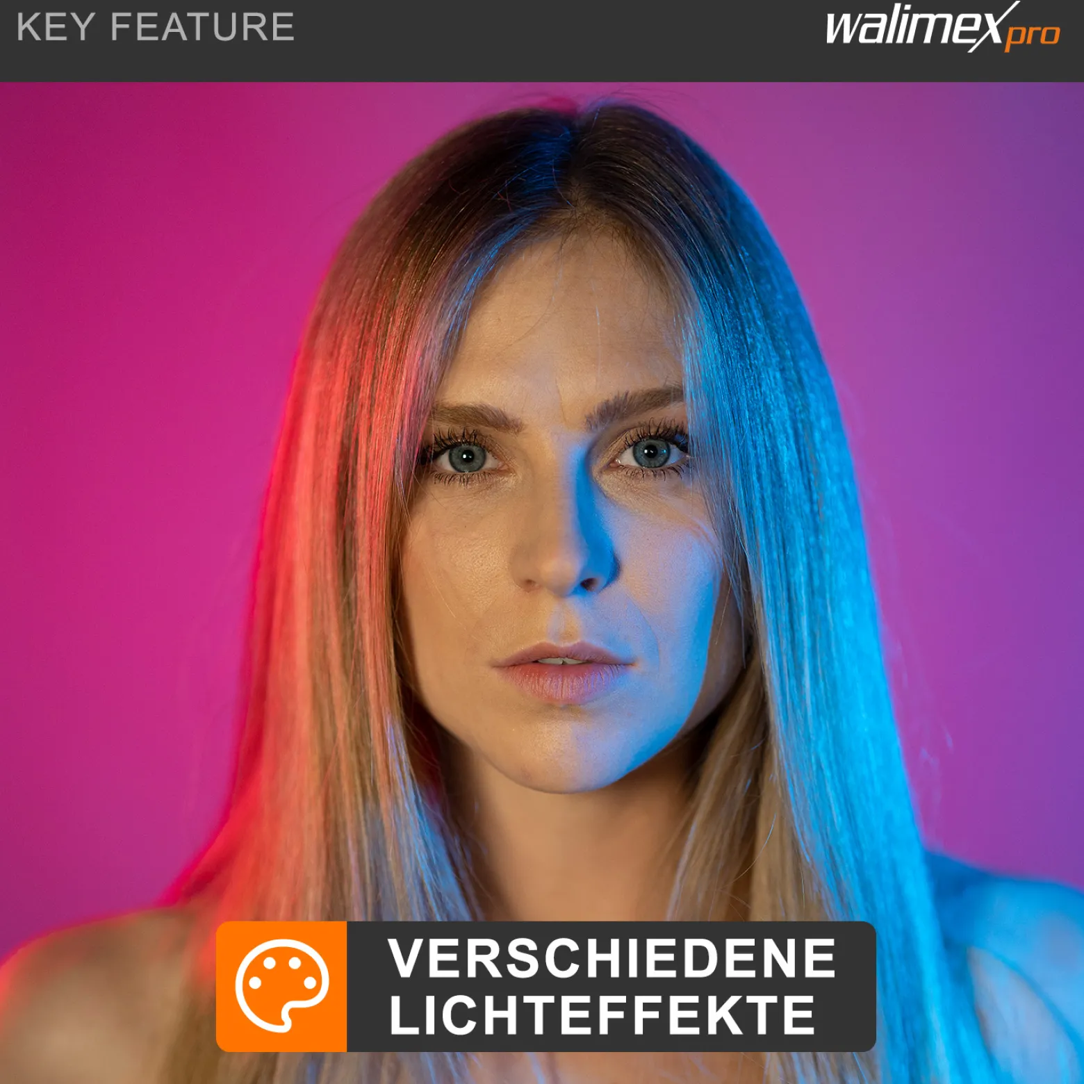 Walimex pro LED Rainbow RGB Leuchtstab, Stableuchte 18 W, Studioleuchte dimmbar und Bi-Color, Studio-Beleuchtung steuerbar per App, kompaktes Videolicht