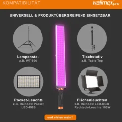 Walimex pro LED Rainbow RGB Leuchtstab, Stableuchte 18 W, Studioleuchte dimmbar und Bi-Color, Studio-Beleuchtung steuerbar per App, kompaktes Videolicht