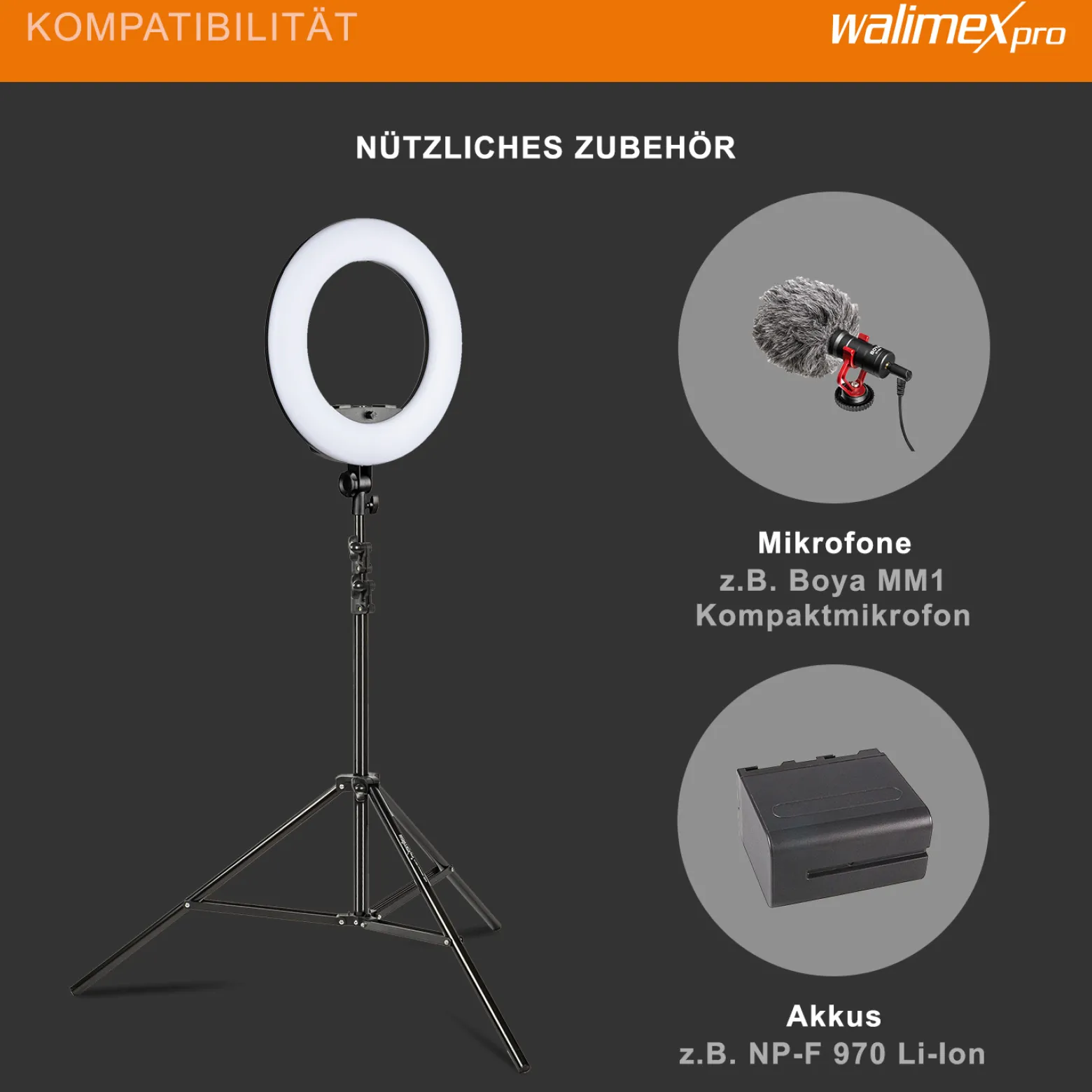 Walimex pro LED Rainbow Ringleuchte mit Lampenstativ, RGB Ringlicht mit 60 W, Regenbogen LED per App steuerbar, Videoleuchte mit Smartphonehalter, Ring Light mit Effekten und Bi-Color