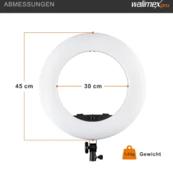 Walimex pro LED Rainbow Ringleuchte mit Lampenstativ, RGB Ringlicht mit 60 W, Regenbogen LED per App steuerbar, Videoleuchte mit Smartphonehalter, Ring Light mit Effekten und Bi-Color