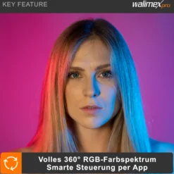 Walimex pro LED Rainbow Ringleuchte mit Lampenstativ, RGB Ringlicht mit 60 W, Regenbogen LED per App steuerbar, Videoleuchte mit Smartphonehalter, Ring Light mit Effekten und Bi-Color
