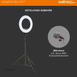 Walimex pro LED Rainbow Ringleuchte mit Lampenstativ & 2x Akku, RGB Ringlicht mit 60 W, Regenbogen LED per App steuerbar, Videoleuchte mit Smartphonehalter, Ring Light mit Effekten