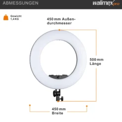 Walimex pro LED Rainbow Ringleuchte, RGB Ringlicht mit 60 W, Regenbogen LED per App steuerbar, Videoleuchte mit Smartphonehalter, Ring Light mit Effekten und Bi-Color