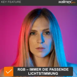 Walimex pro LED Rainbow Ringleuchte, RGB Ringlicht mit 60 W, Regenbogen LED per App steuerbar, Videoleuchte mit Smartphonehalter, Ring Light mit Effekten und Bi-Color