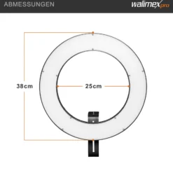 Walimex pro LED Ringleuchte 380 Bi-Color 23 W, leistungsstarkes Ringlicht mit schaltbaren Sektoren, Leuchtring dimmbar, Videoleuchte mit Kamera- und Smartphone-Zubehör