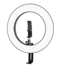 Walimex pro LED Ringleuchte 380 Bi-Color 23 W, leistungsstarkes Ringlicht mit schaltbaren Sektoren, Leuchtring dimmbar, Videoleuchte mit Kamera- und Smartphone-Zubehör