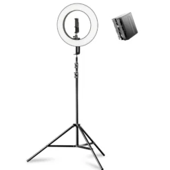 Walimex pro LED Ringleuchte 380 Bi-Color 23 W Set inkl. Stativ & Akku, leistungsstarkes Ringlicht mit schaltbaren Sektoren, Leuchtring dimmbar, Videoleuchte mit Zubehör