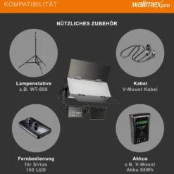 Walimex pro LED Sirius 160 Bi Color Flächenleuchte, Flächenlicht 65 W, Videoleuchte stufenlos dimmbar 3200-5600 K, Studiolicht mit 120° Abstrahlwinkel und Diffusor