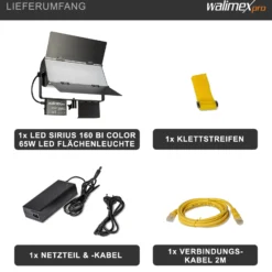 Walimex pro LED Sirius 160 Bi Color Flächenleuchte, Flächenlicht 65 W, Videoleuchte stufenlos dimmbar 3200-5600 K, Studiolicht mit 120° Abstrahlwinkel und Diffusor