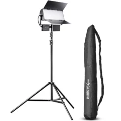 Walimex pro LED Sirius 160 Bi Color Flächenleuchte Set mit Lampenstativ, Flächenlicht 65 W, Videoleuchte stufenlos dimmbar 3200-5600 K, Lampenständer 90-260 cm mit Federdämpfung