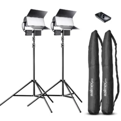 Walimex pro LED Sirius 160 Daylight Flächenleuchte 2er Set mit 2x Lampenstativ und Fernbedienung, 65 W Flächenlicht, Tageslicht Videoleuchte 5600 K, Studioleuchte mit Aluminium-Gehäuse