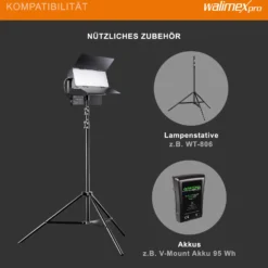 Walimex pro LED Sirius 160 Daylight Flächenleuchte 2er Set mit 2x Lampenstativ und Fernbedienung, 65 W Flächenlicht, Tageslicht Videoleuchte 5600 K, Studioleuchte mit Aluminium-Gehäuse