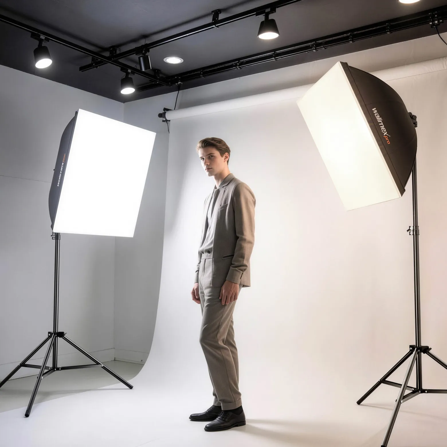 Walimex pro LED 60 W Softbox + Stativ Set, Video-Beleuchtung mit Lampenstativ 68-200 cm für LED Panels, Leuchten & Studioblitze