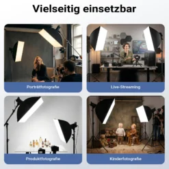 Walimex pro LED 60 W Softbox + Stativ Set, Video-Beleuchtung mit Lampenstativ 68-200 cm für LED Panels, Leuchten & Studioblitze