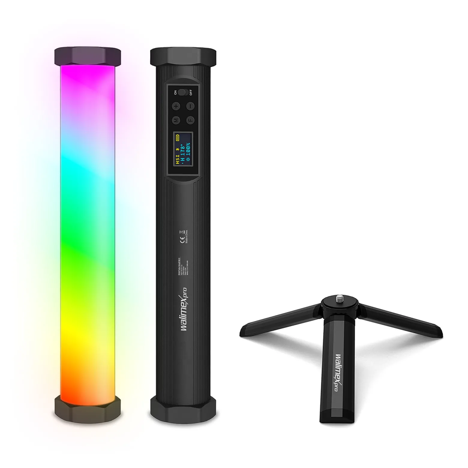 Walimex pro Leuchtstab Small M10, Videoleuchte mit Bi-Color und RGB-Vollspektrum, magnetische Videoleuchte, Studioleuchte mit 9 Effekten