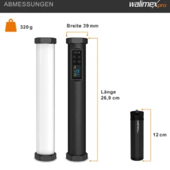 Walimex pro Leuchtstab Small M10, Videoleuchte mit Bi-Color und RGB-Vollspektrum, magnetische Videoleuchte, Studioleuchte mit 9 Effekten