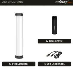 Walimex pro Leuchtstab Small M10, Videoleuchte mit Bi-Color und RGB-Vollspektrum, magnetische Videoleuchte, Studioleuchte mit 9 Effekten