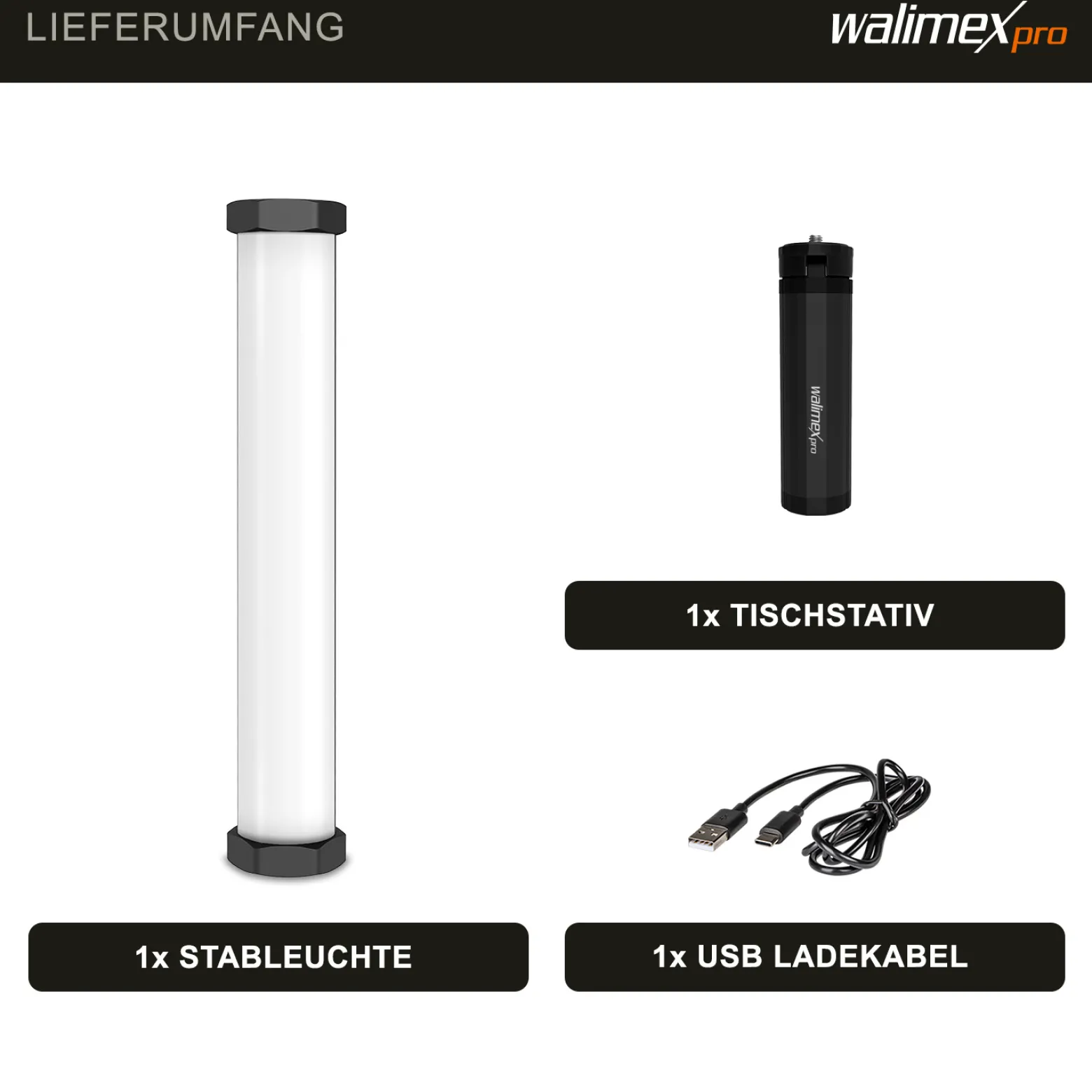 Walimex pro Leuchtstab Small M10, Videoleuchte mit Bi-Color und RGB-Vollspektrum, magnetische Videoleuchte, Studioleuchte mit 9 Effekten