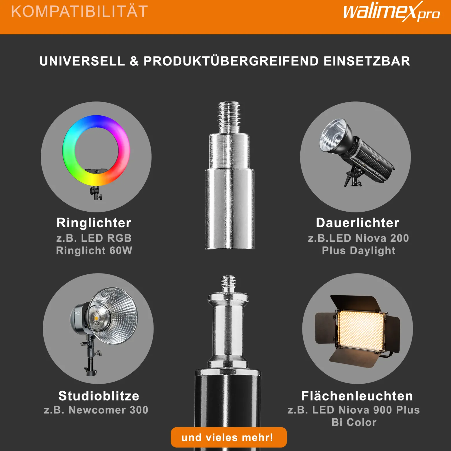 Walimex pro Lichtstativ WT-806 bis 256 cm Höhe, Blitzstativ mit Federdämpfung inkl. 3/8" Adapter & Tasche, Lampenstativ bis 6 kg, Studiostativ für Ringlicht, Reflektor, Blitz & Video